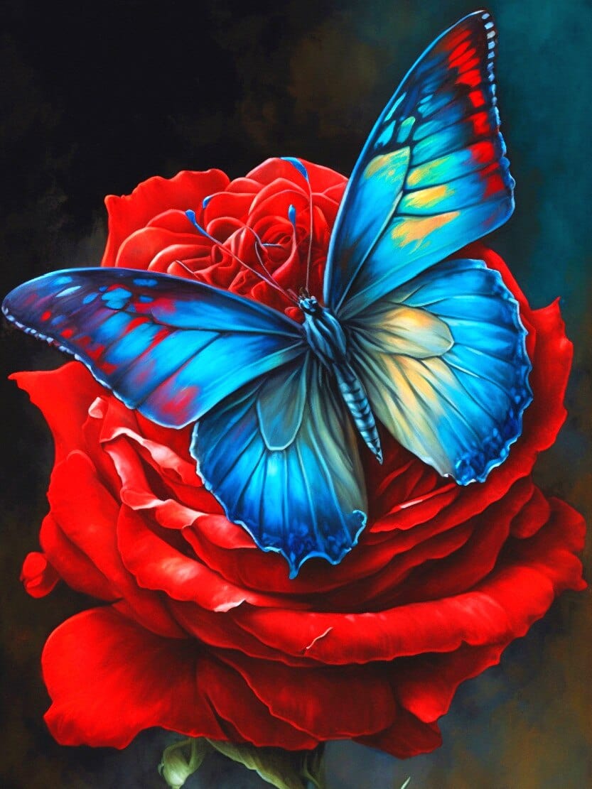 Amazello arts and crafts kit 2449 / Square Drill 20x30cm 5D Diamond Painting Beautiful Butterfly on a Rose