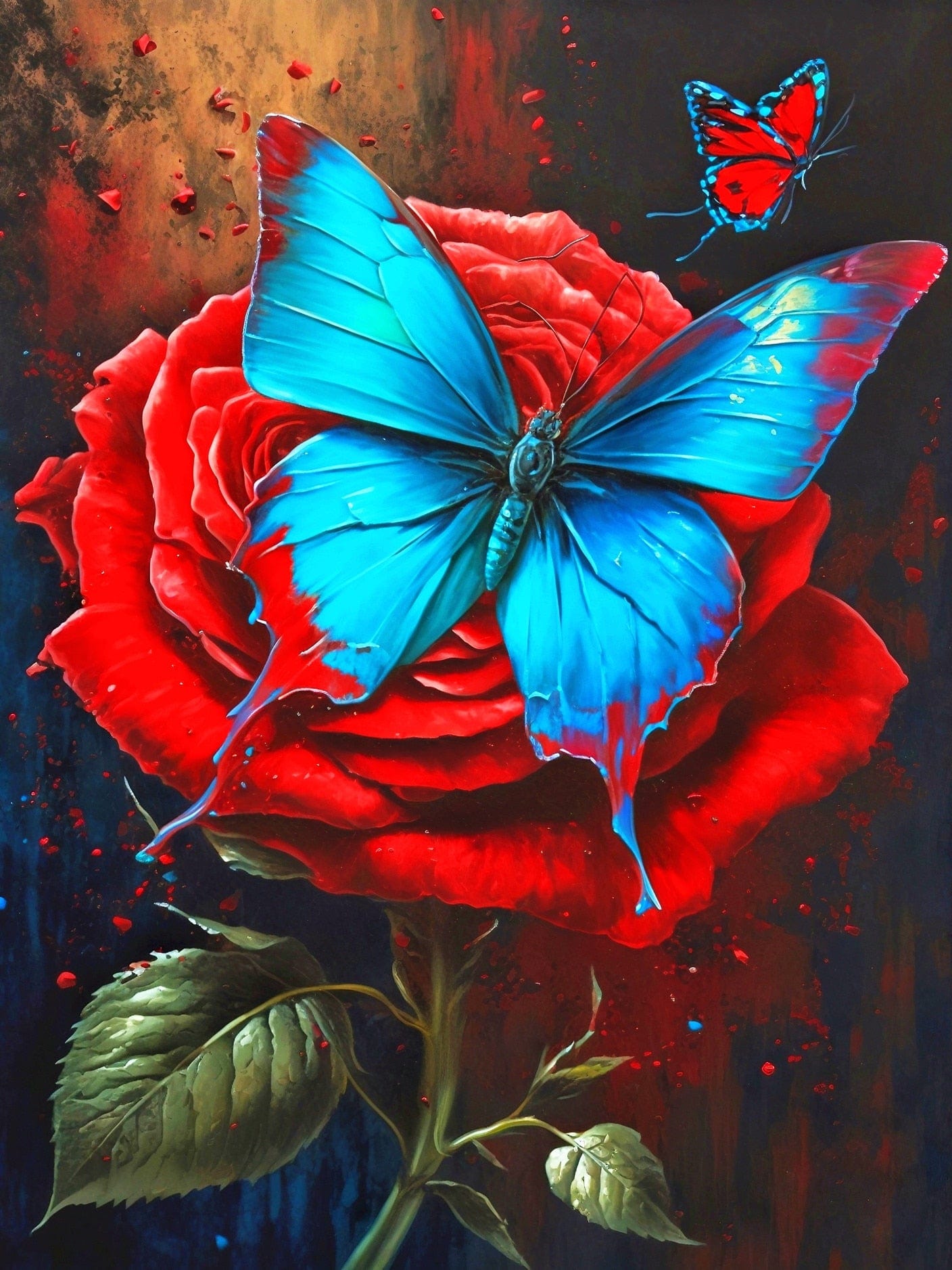 Amazello arts and crafts kit 2450 / Square Drill 20x30cm 5D Diamond Painting Beautiful Butterfly on a Rose