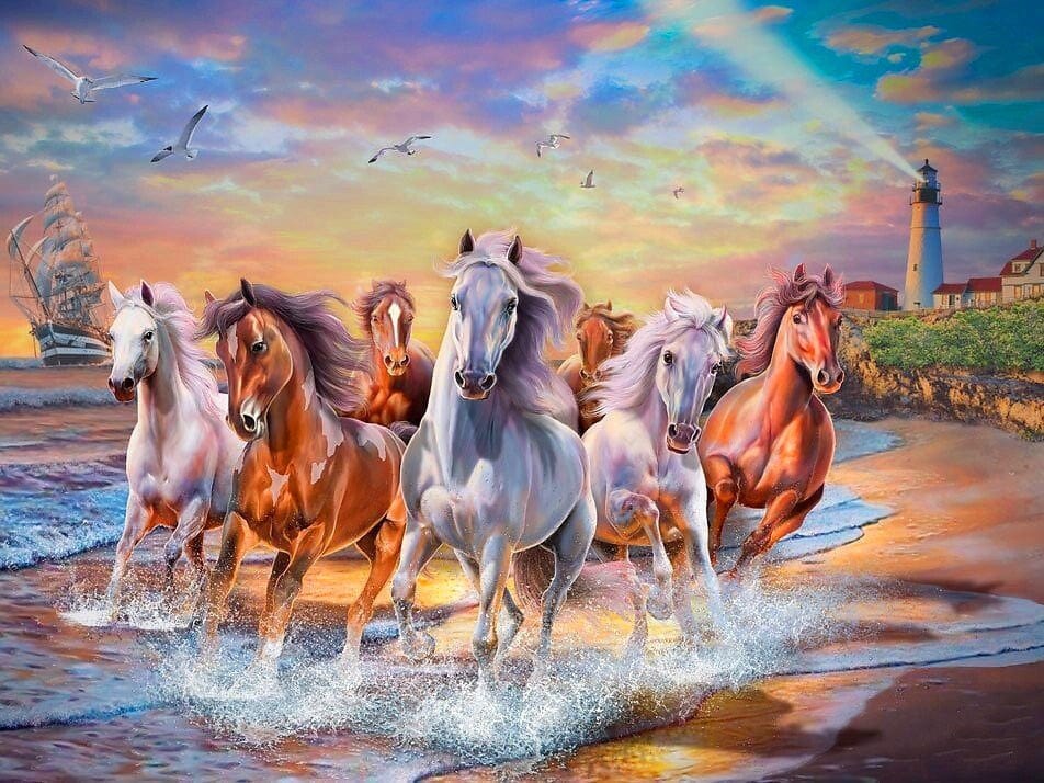 Amazello arts and crafts kit 178 / Square Drill 20x30cm 5D Diamond Painting horses on the Beach Mini Collection