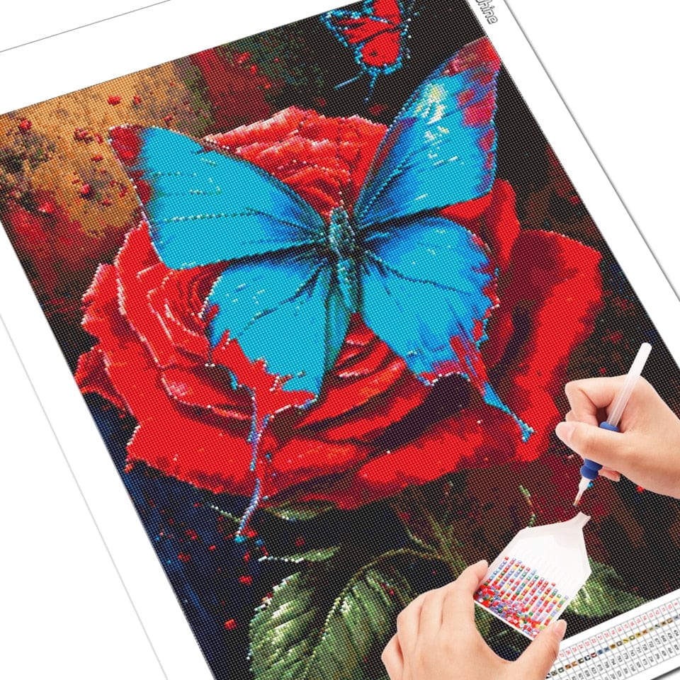 Amazello arts and crafts kit 5D Diamond Painting Beautiful Butterfly on a Rose