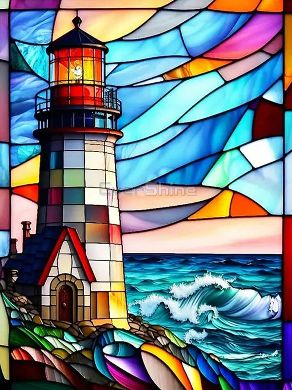 Amazello arts and crafts kit 461 / Round Drill 30x40cm 5D  Diamond Painting Beautiful Lighthouse