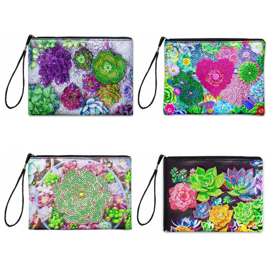 5DDpaints.com arts and crafts kit 1pc DIY Succulents Diamond Art Clutch Purses a