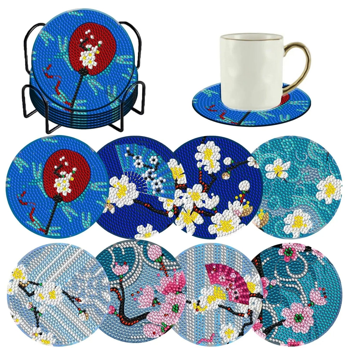 Amazello Art & Craft Kits BD328 / 10x10cm 8pc/Sets Diamond Painting Coasters For Drinks *** HOLDER IS INCLUDED***