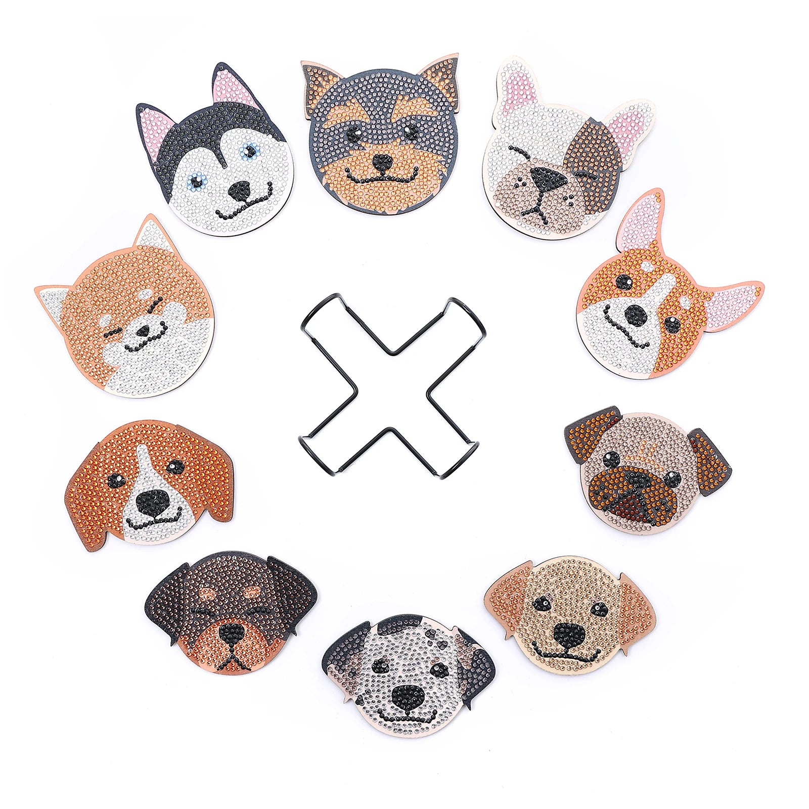 Amazello arts and crafts kit AA1158 10pcs/Set DIY Dogs Diamond Art Coasters with Holder Anti Slip Wood Coasters ** HOLDER INCLUDED**