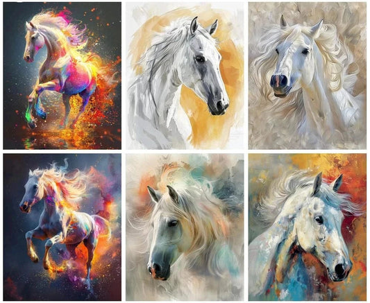 5DDpaints.com arts and crafts kit Colorful Horse Paint by Numbers Kit – Complete DIY Oil Painting Set on Canvas