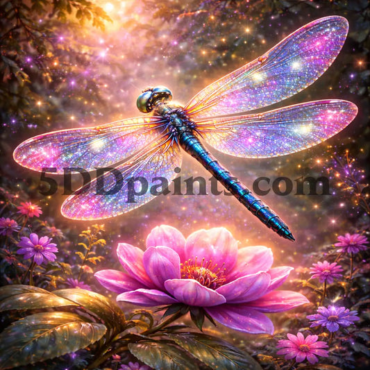 5DDPaints.com arts and crafts kit (AB Drills) Celestial Dragonfly Over Blooming Lotus – Diamond Painting Kit