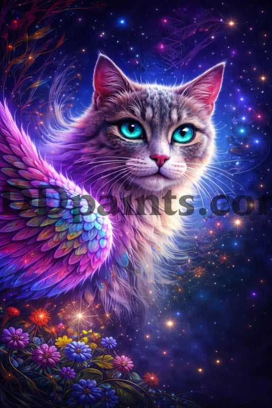 5DDPaints.com home decor (AB Drills) Celestial Winged Cat – Fantasy Diamond Painting Kit