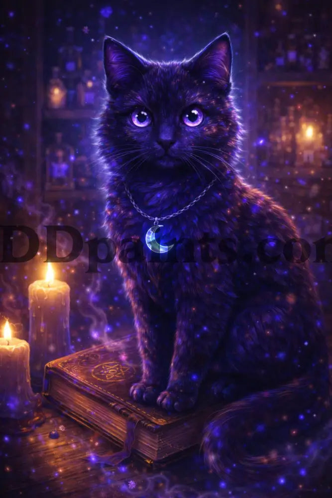 5DDPaints.com home decor AB Drills Moonlit Spell Cat Diamond Painting Kit