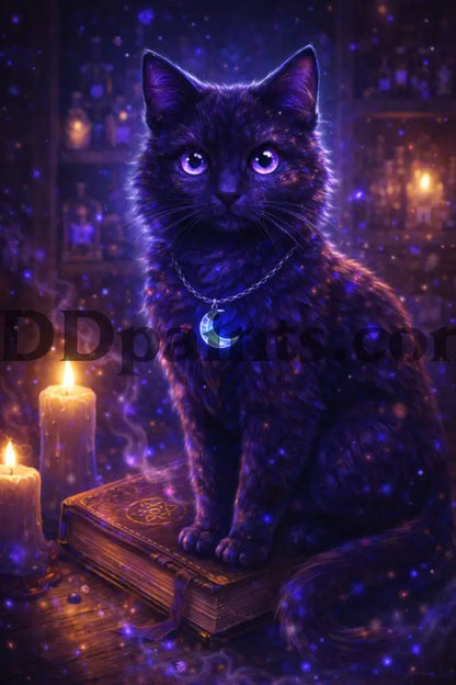 5DDPaints.com home decor AB Drills Moonlit Spell Cat Diamond Painting Kit