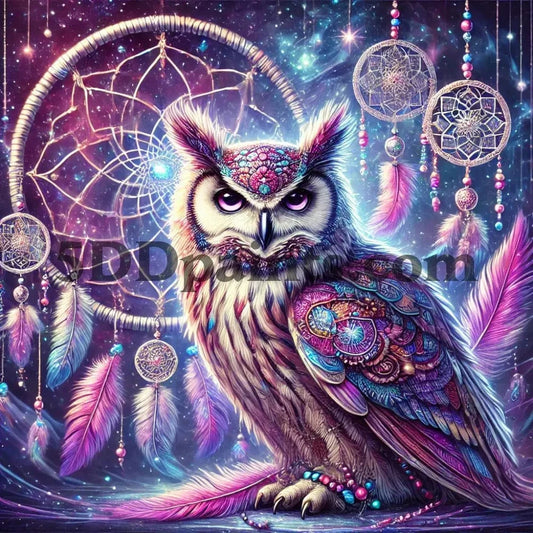 5DDPaints.com arts and crafts kit AB Drills - Mystic Dreamcatcher Owl Diamond Painting Kit