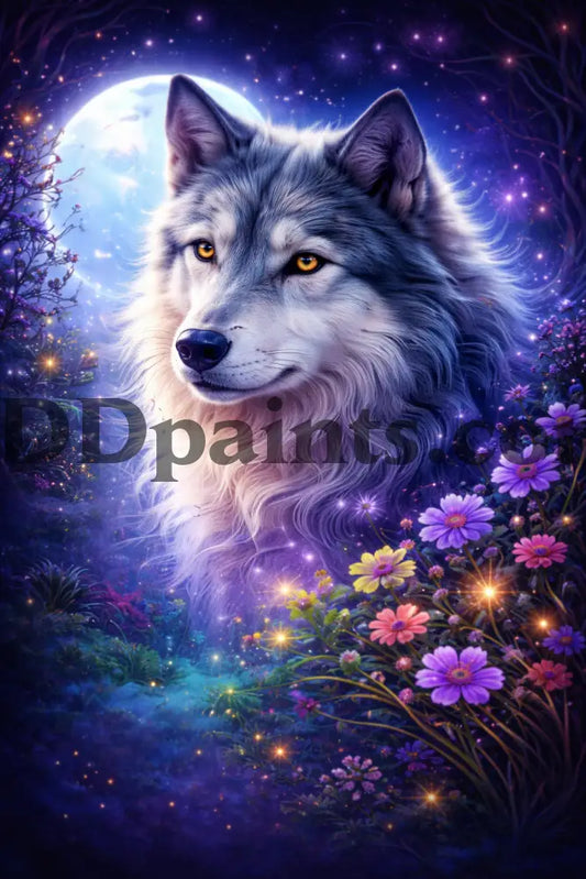 5DDPaints.com home decor (AB Drills) Mystic Moon Wolf – Fantasy Diamond Painting Kit