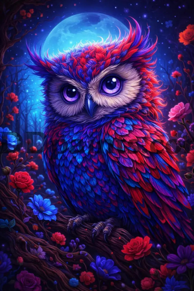 5DDPaints.com home decor (AB Drills) Mystic Moonlight Owl Diamond Painting Kit