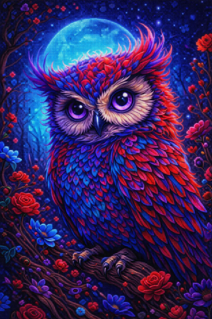 5DDPaints.com home decor (AB Drills) Mystic Moonlight Owl Diamond Painting Kit