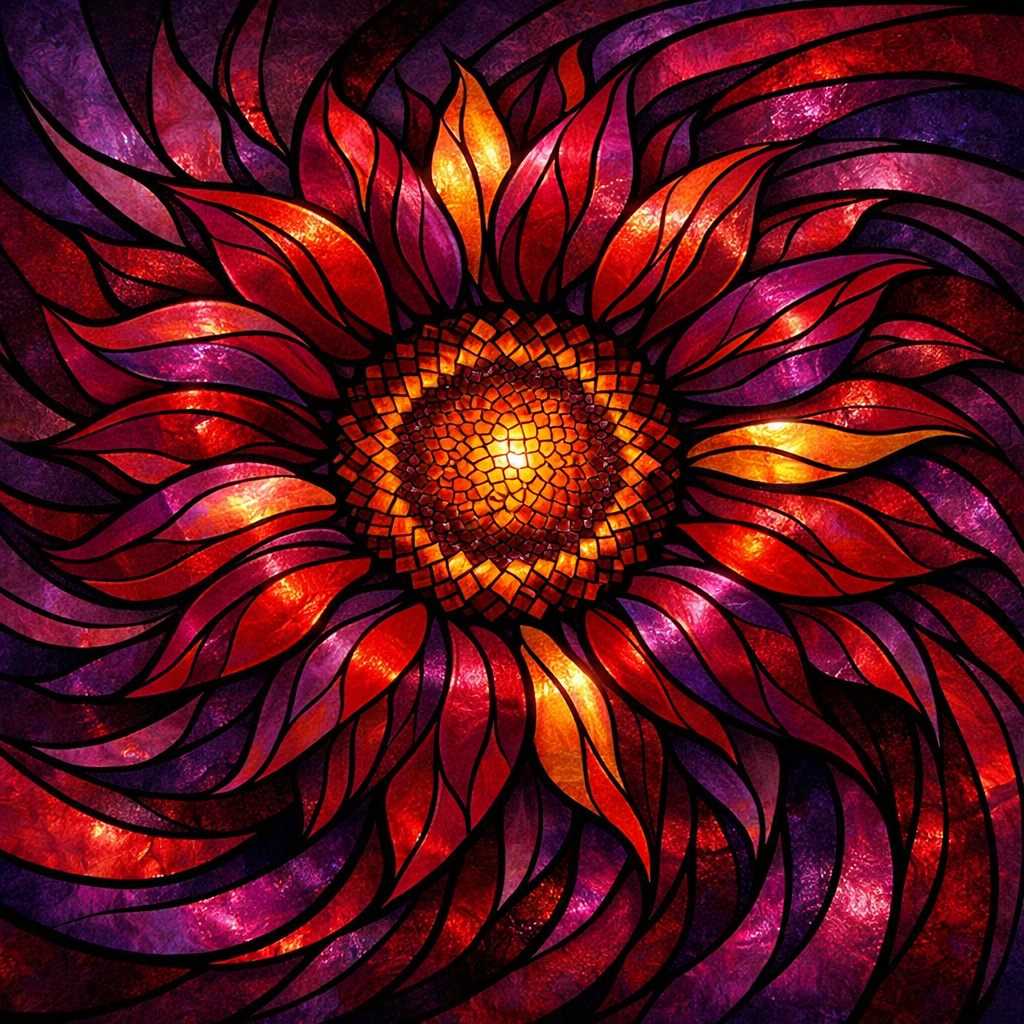 5DDPaints.com arts and crafts kit (AB Drills) Radiant Sunburst Stained Glass Flower – Diamond Painting Kit