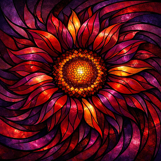 5DDPaints.com arts and crafts kit (AB Drills) Radiant Sunburst Stained Glass Flower – Diamond Painting Kit