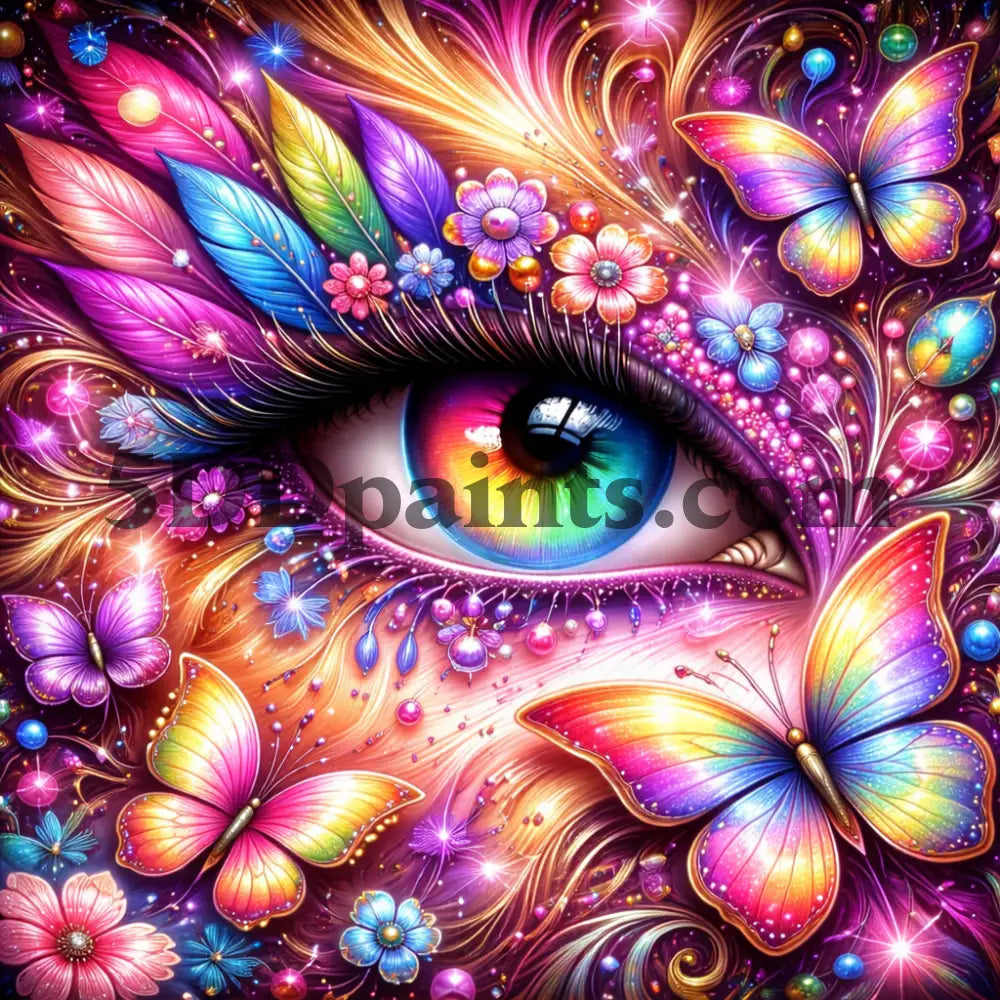 5DDPaints.com arts and crafts kit (AB Drills) Radiant Vision: Rainbow Eye & Butterflies Diamond Painting Kit