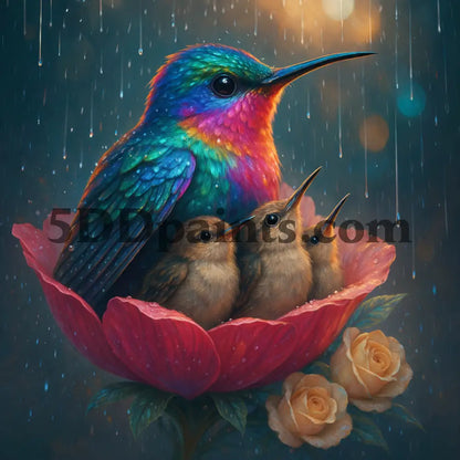 5DDPaints.com arts and crafts kit (AB Drills) Shelter in the Storm Hummingbird Family Diamond Painting Kit