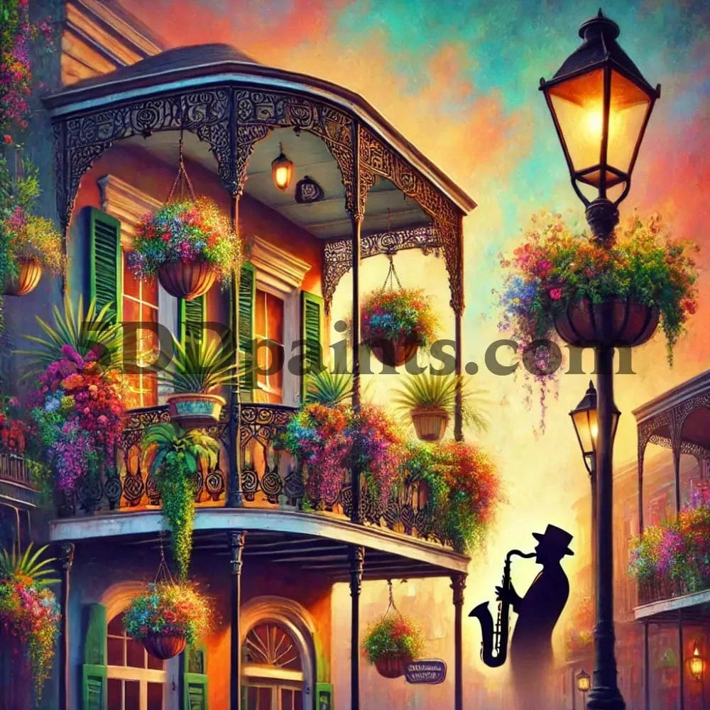 5DDPaints.com arts and crafts kit AB Drills - Southern Charm: New Orleans Jazz Balcony Diamond Painting Kit