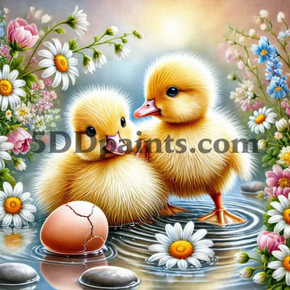 5DDPaints.com arts and crafts kit AB Drills - Spring Hatchlings Diamond Painting Kit