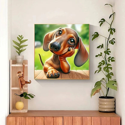 5DDpaints.com arts and crafts kit Adorable Dachshund Puppy Diamond Painting Kit