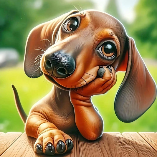 5DDpaints.com arts and crafts kit Full Square 25X25cm Adorable Dachshund Puppy Diamond Painting Kit