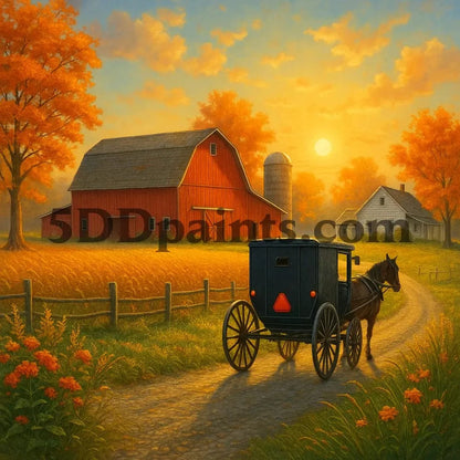 5DDPaints.com arts and crafts kit Amish Country Sunset Diamond Painting Kit