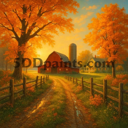 5DDPaints.com arts and crafts kit Autumn Barn Lane Diamond Painting