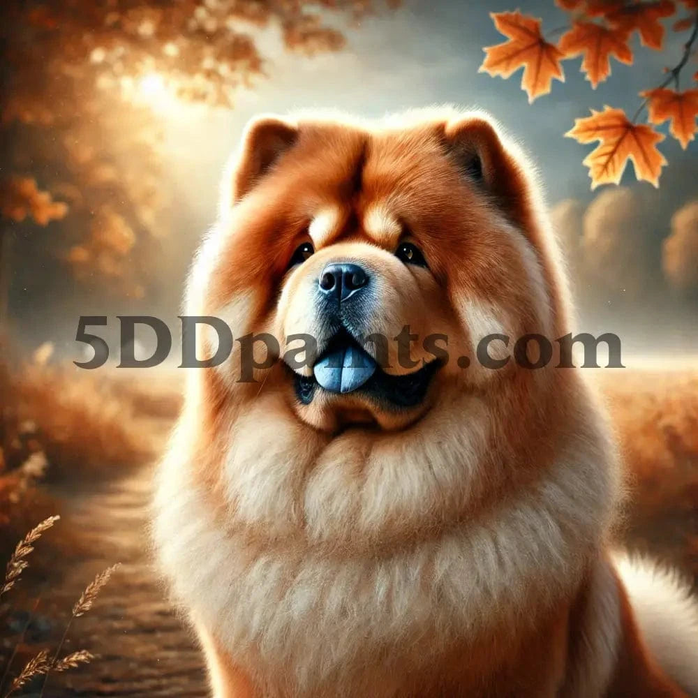 5DDPaints.com arts and crafts kit Autumn Glow Chow Chow Diamond Painting Kit