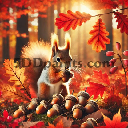 5DDPaints.com arts and crafts kit Autumn Harvest Squirrel Diamond Painting Kit