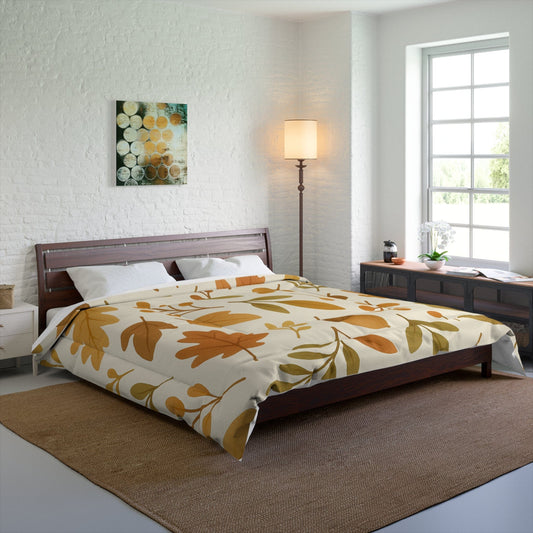 Printify Home Decor 104" × 88" Autumn Leaves Comforter – Cozy Fall Bedding, Floral Leaf Design, Warm Blanket for Seasonal Bedroom Décor