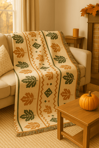 Printify Home Decor Autumn Leaves Woven Throw Blanket – Cozy Fall Home Décor