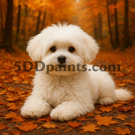 5DDPaints.com arts and crafts kit Autumn Pup in Golden Leaves Diamond Painting Kit