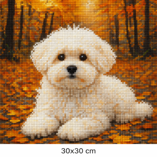 5DDPaints.com arts and crafts kit Autumn Pup in Golden Leaves Diamond Painting Kit