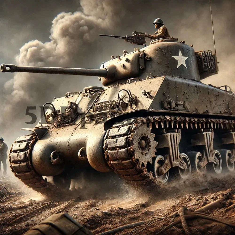 5DDPaints.com arts and crafts kit Battlefield Legend: Sherman Tank Diamond Painting Kit