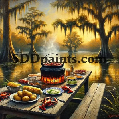 5DDPaints.com arts and crafts kit Bayou Crawfish Boil Diamond Painting Kit