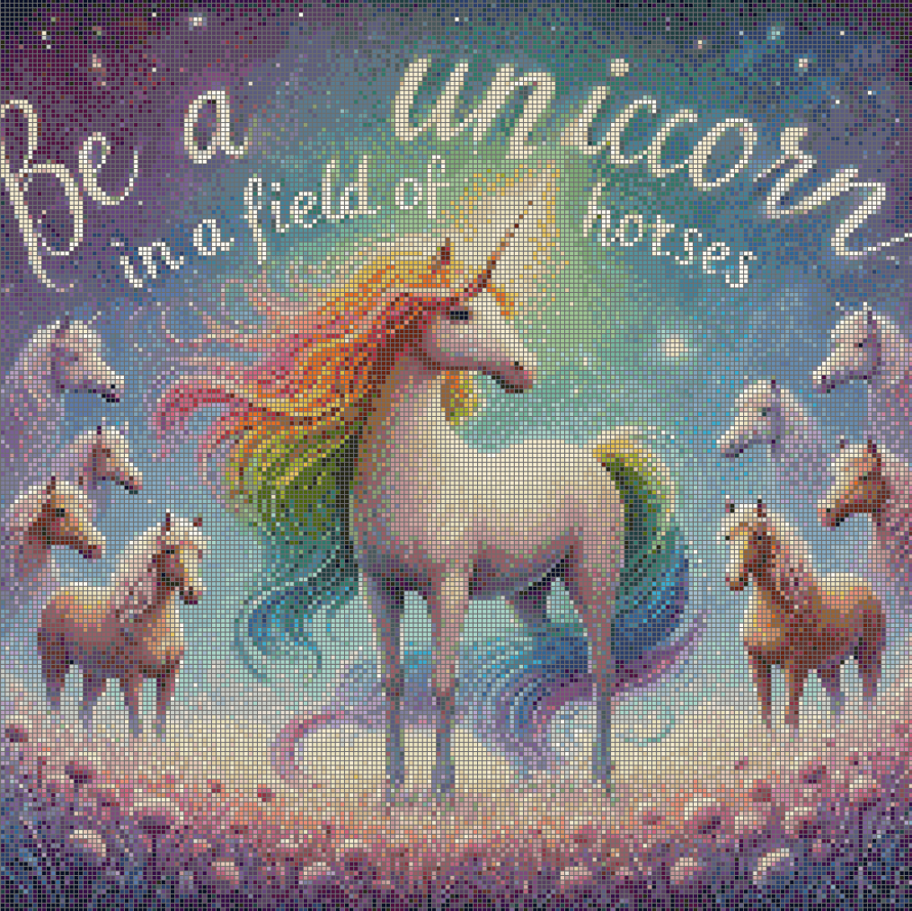 5DDPaints.com arts and crafts kit "Be a Unicorn in a Field of Horses" Diamond Painting Kit – Magical Rainbow Fantasy