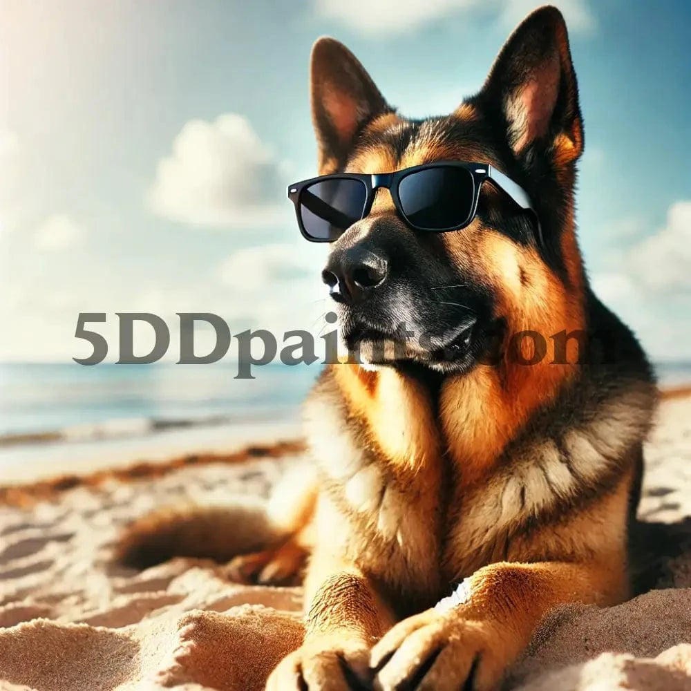 5DDPaints.com arts and crafts kit 20x20cm square / German Shepherd Beachside Cool Dog Diamond Painting Kit