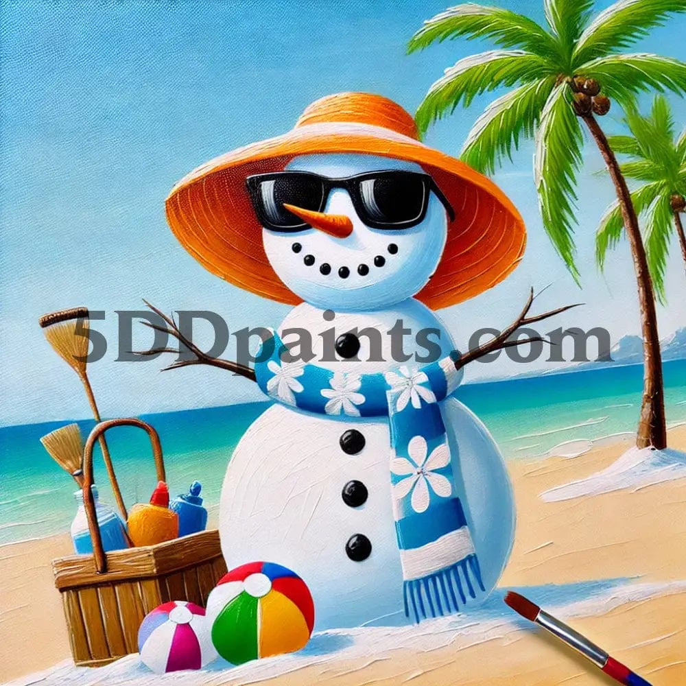 5DDPaints.com arts and crafts kit Beachy Snowman Diamond Painting Kit