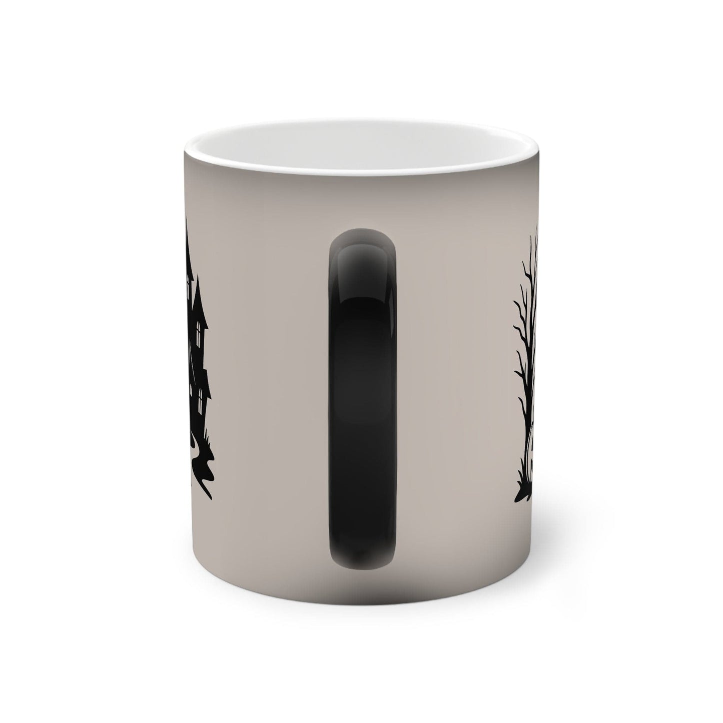 Printify Mug 11oz / Black / Glossy Black Cat Under the Halloween Moon – Color-Changing Mug (11oz)