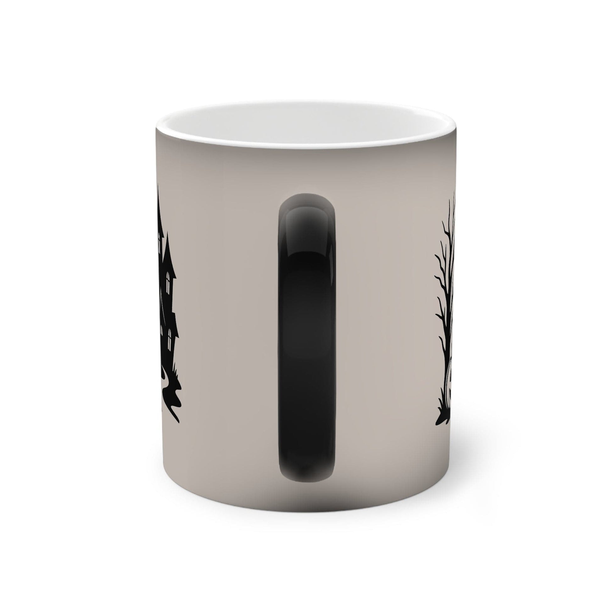 Printify Mug 11oz / Black / Glossy Black Cat Under the Halloween Moon – Color-Changing Mug (11oz)