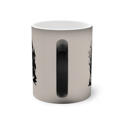 Printify Mug 11oz / Black / Glossy Black Cat Under the Halloween Moon – Color-Changing Mug (11oz)