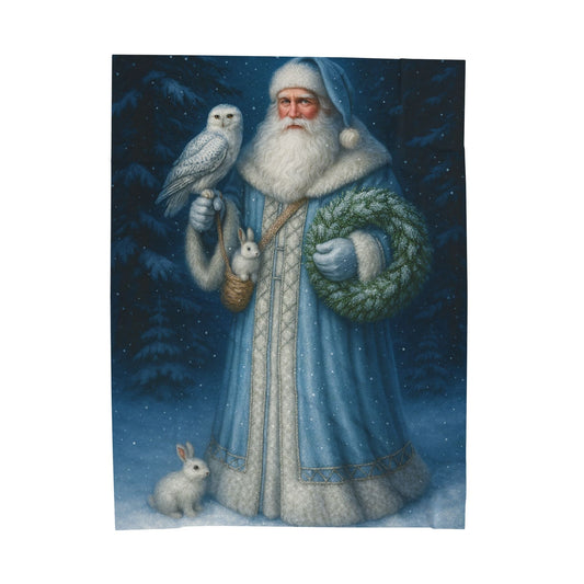 Printify All Over Prints 60" × 80" Blue Santa Velveteen Plush Blanket – Enchanted Winter Woodland Throw (60x80)