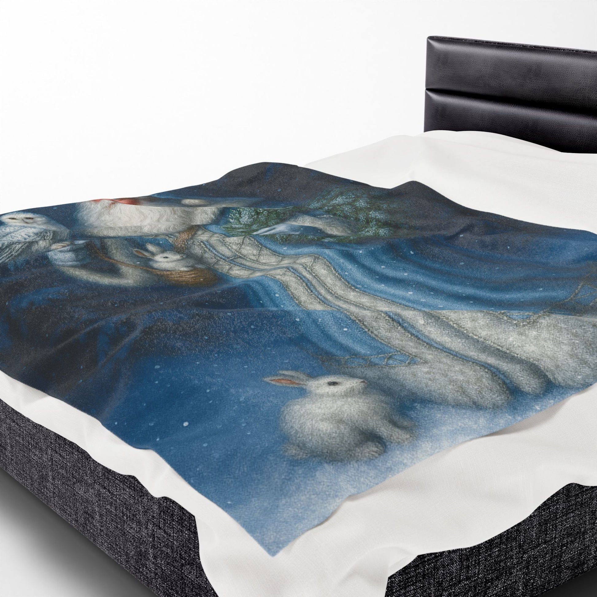 Printify All Over Prints Blue Santa Velveteen Plush Blanket – Enchanted Winter Woodland Throw (60x80)