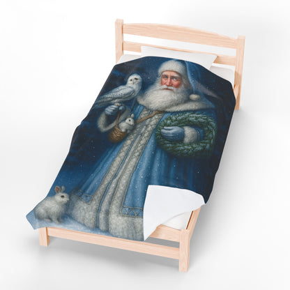 Printify All Over Prints Blue Santa Velveteen Plush Blanket – Enchanted Winter Woodland Throw (60x80)