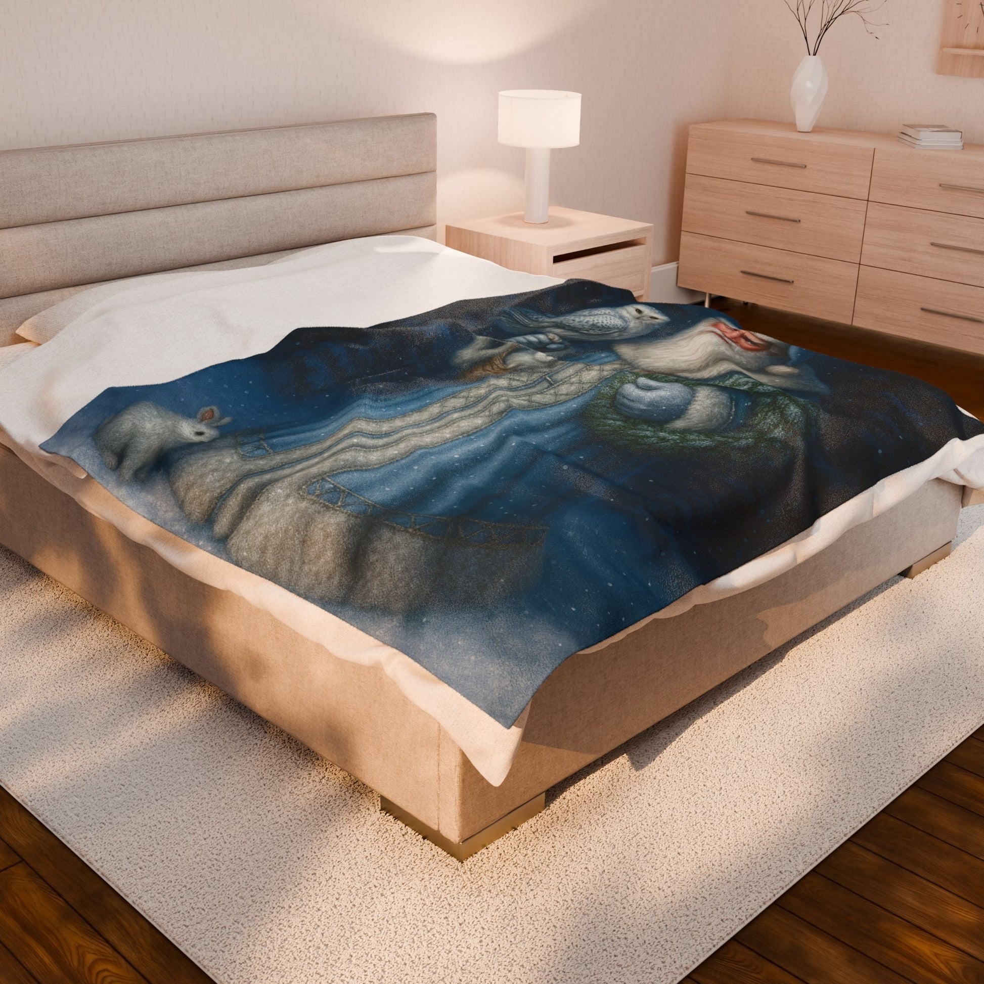 Printify All Over Prints Blue Santa Velveteen Plush Blanket – Enchanted Winter Woodland Throw (60x80)