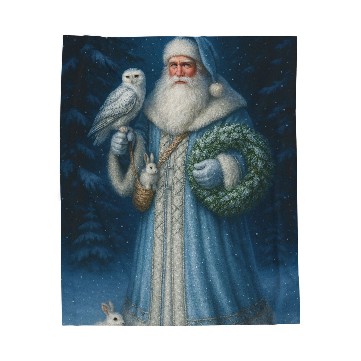 Printify All Over Prints 50" × 60" Blue Santa Velveteen Plush Blanket – Enchanted Winter Woodland Throw (60x80)