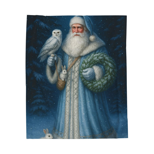 Printify All Over Prints 50" × 60" Blue Santa Velveteen Plush Blanket – Enchanted Winter Woodland Throw (60x80)
