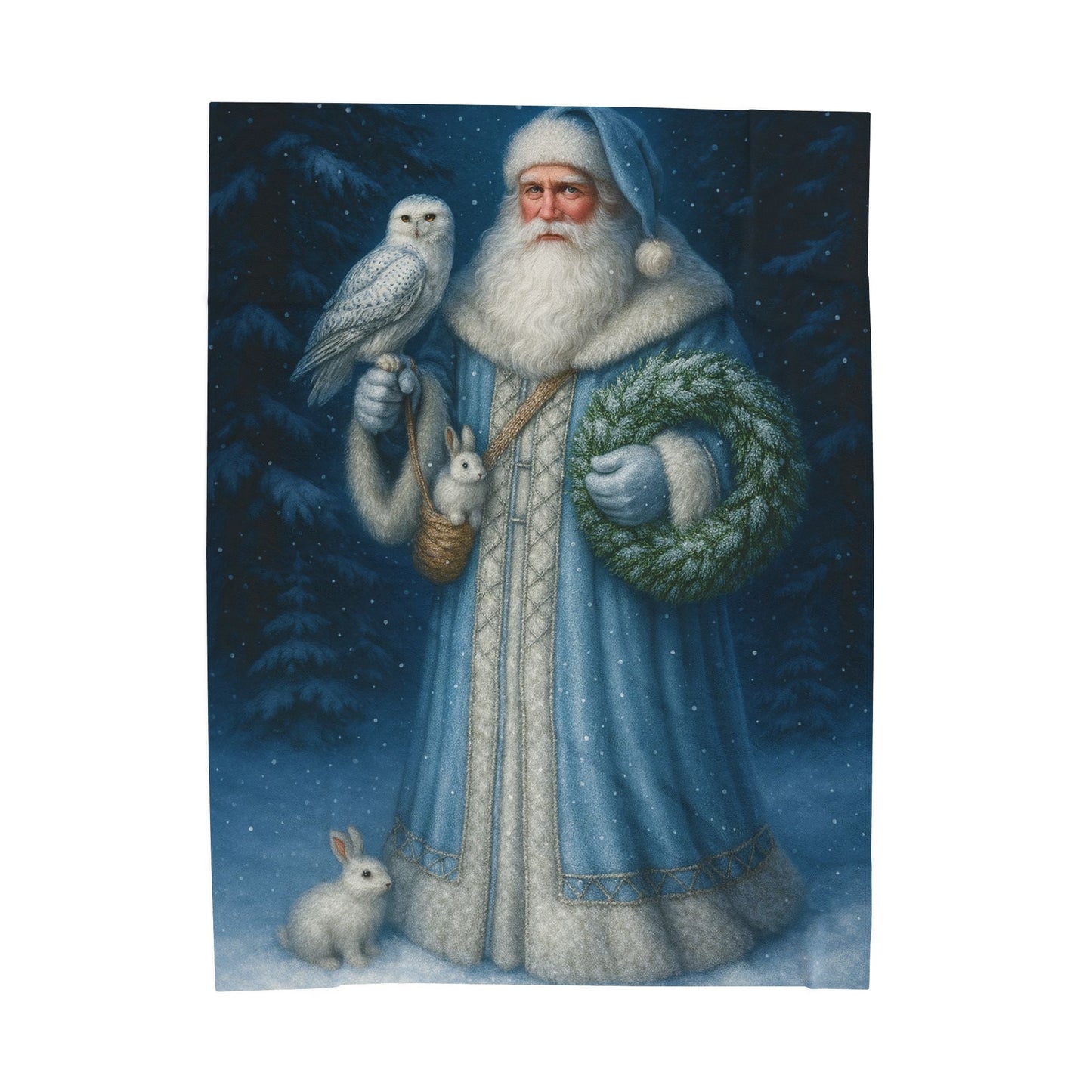 Printify All Over Prints 60" × 80" Blue Santa Velveteen Plush Blanket – Enchanted Winter Woodland Throw (60x80)