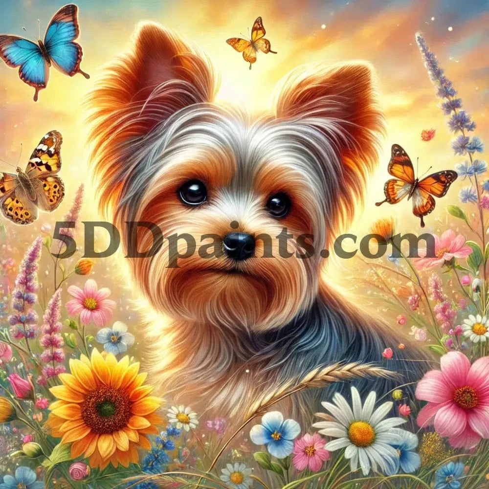 5DDPaints.com arts and crafts kit Butterfly Bliss Yorkshire Terrier Diamond Painting Kit