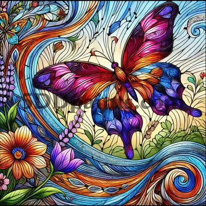 5DDPaints.com arts and crafts kit Butterfly Garden Stained Glass Diamond Painting Kit